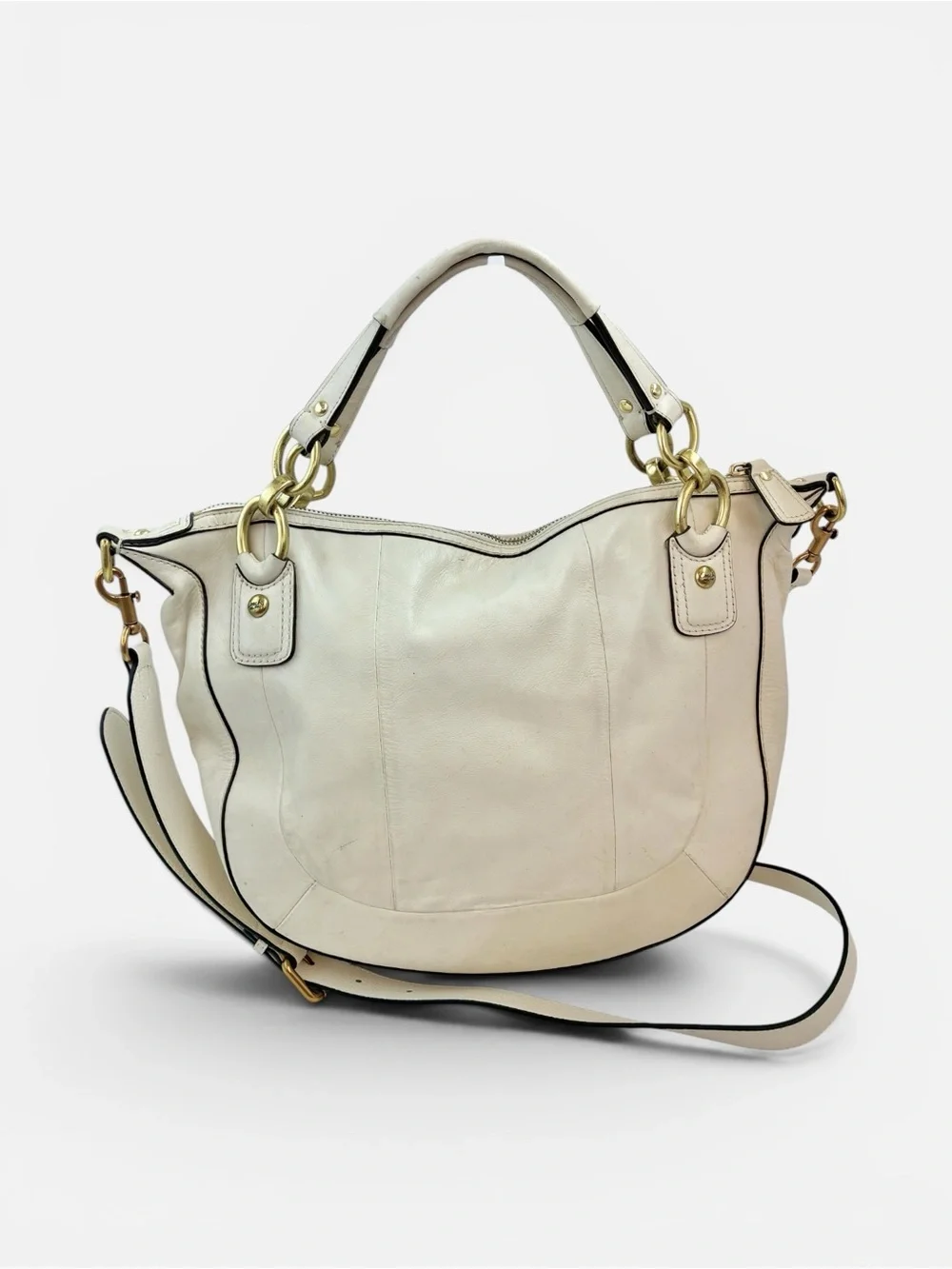 Coach Kristin Woven Leather Hobo Shoulder Bag Ivory Cream Gold Tone